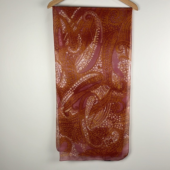 Cejon Paisley Pinks Orange Rectangular Scarf Semi Sheer Poly Chiffon Italy OS - Picture 6 of 12